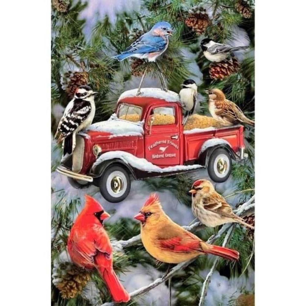 NEW GARDEN FLAG BIRDS RED TRUCK